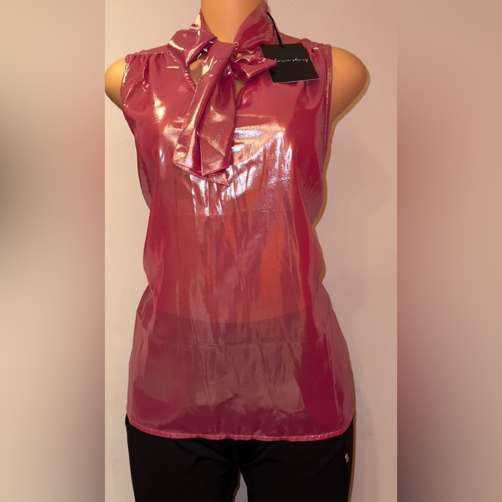 SOLD NWT WOMEN’S BLOUSE METALLIC PINK SLEEVELESS SIZE XL - Picture 2 of 9